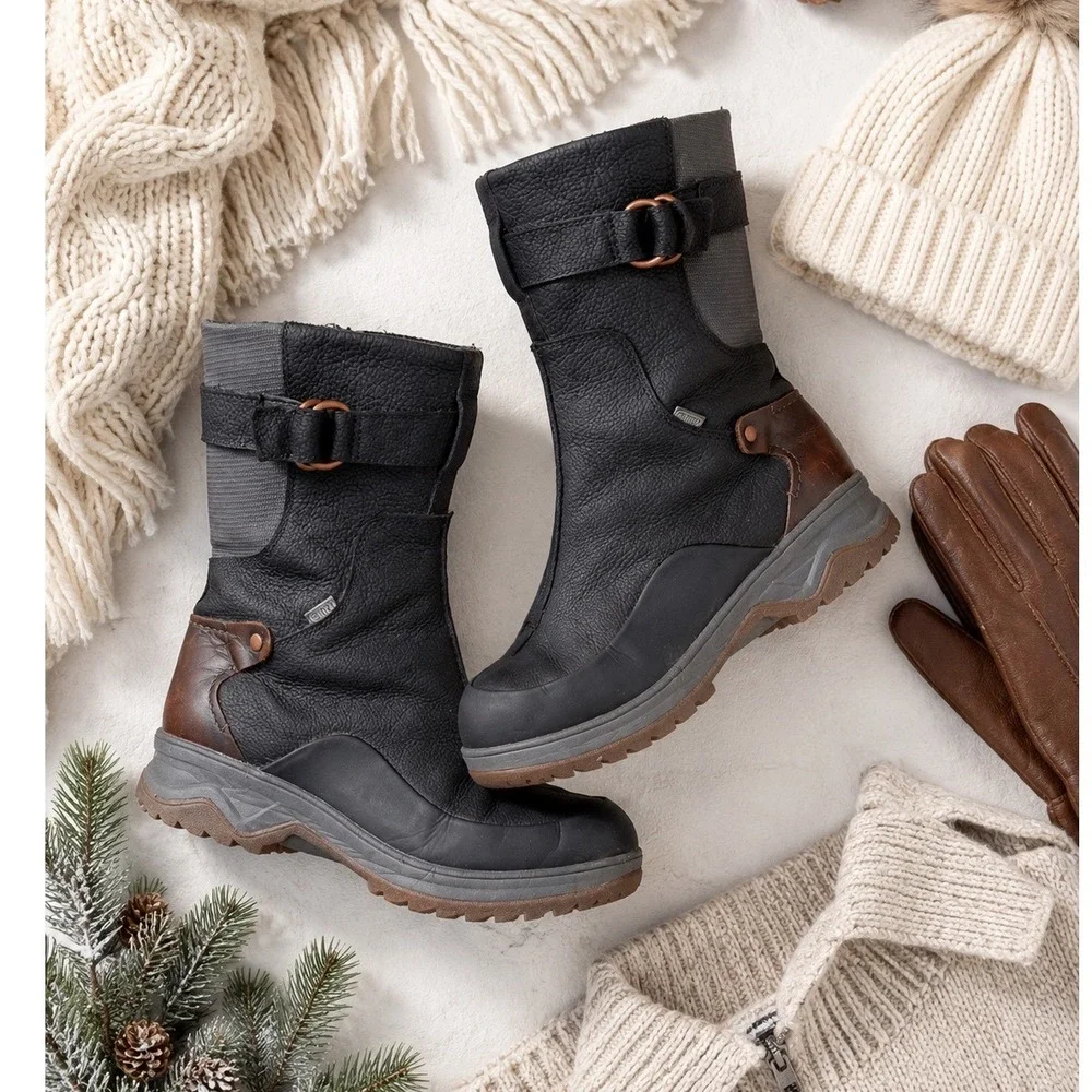 Merrell Winter Boots Womens 8.5 Black Waterproof Insulated Leather Good Buckle